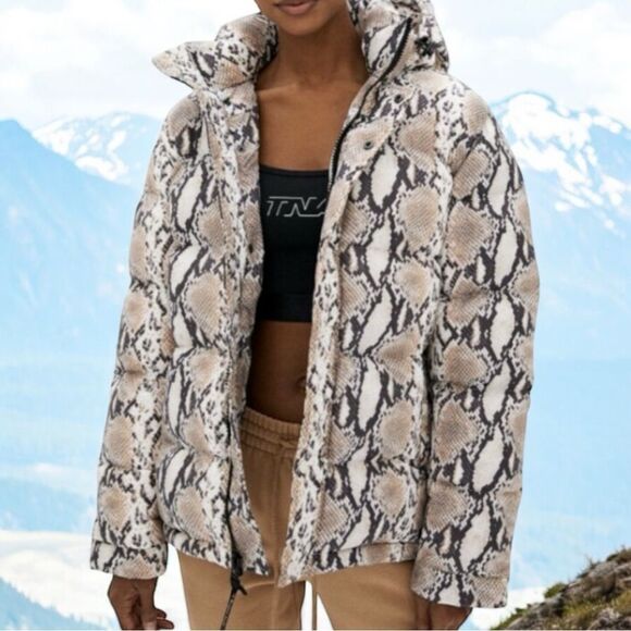 ARITZIA TNA Super Puff Snakeskin Animal Print Down Puffer Jacket L - Picture 1 of 11